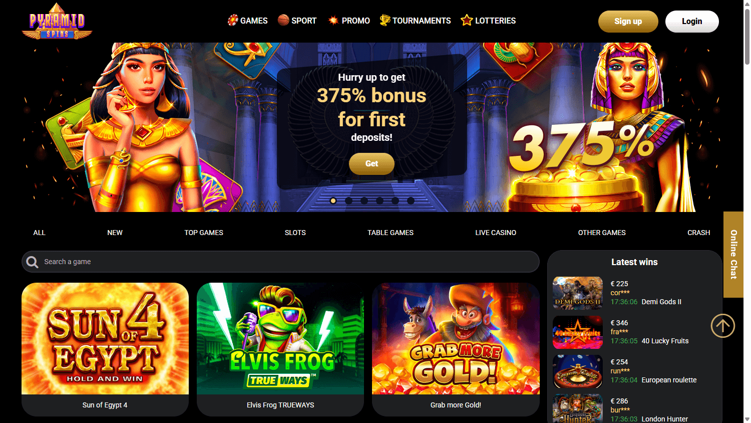 Pyramid Spins Casino Desktop screenshot